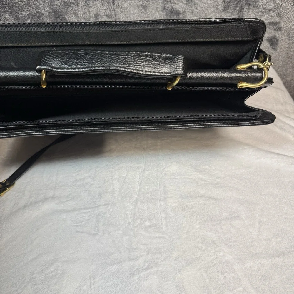 Pierre BALMAIN Paris Vintage Leather Briefcase Black Gold 80s Laptop Bag